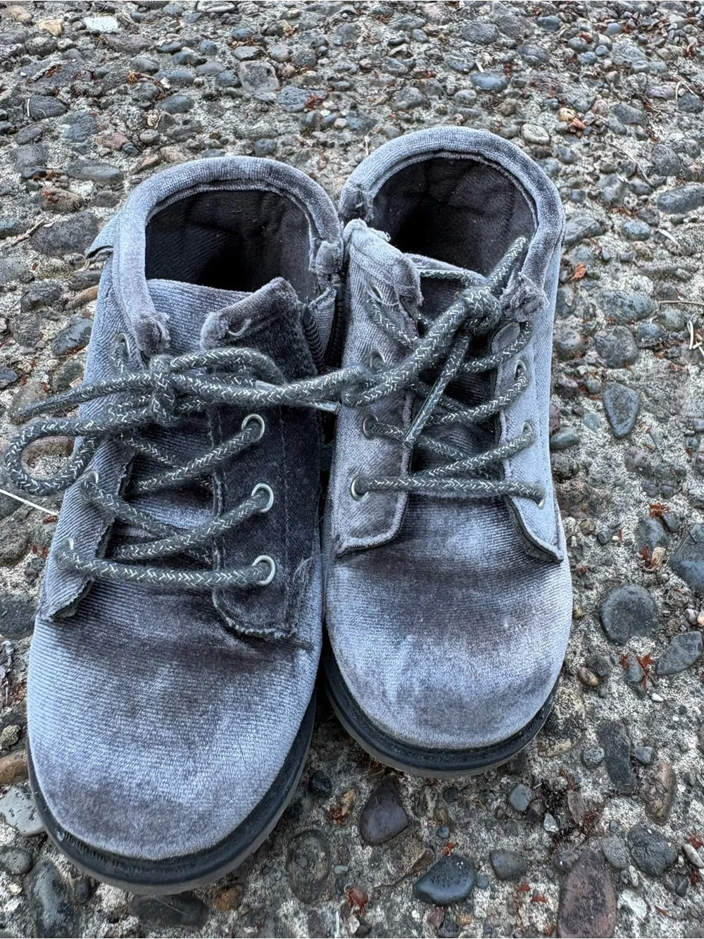 OshKosh B'gosh Kids Velvet Lace-Up Boots in Gray